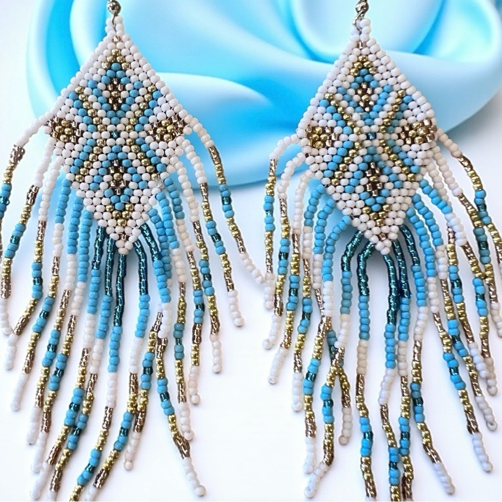 Southwestern Handbeaded Beaded Fringe Earrings - Picture 8 of 11